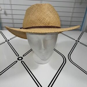 ATLAS Straw Fedora Hat Woven Band Medium Made in USA Sun Hat